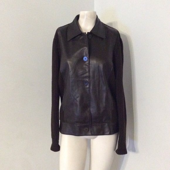 Lafayette 148 New York Jackets & Blazers - Lafayette Leather Wool Knit Sweater Jacket L